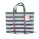 台湾製 モノトーンボーダー（ブラック・グレー）漁師網 ナイロンバッグ (茄芷袋)｜Sサイズ｜黑灰條紋款 茄芷袋（金獅牌）