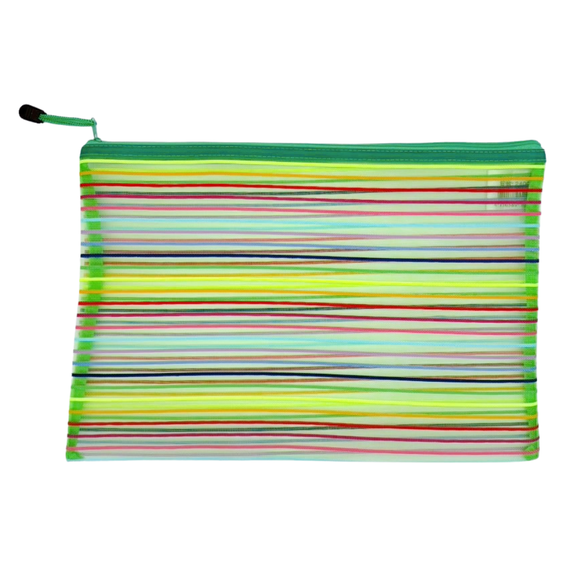 カラーボーダー メッシュポーチ（A4・31.5x23cm）｜橫條紋彩色網格袋（大・A4）