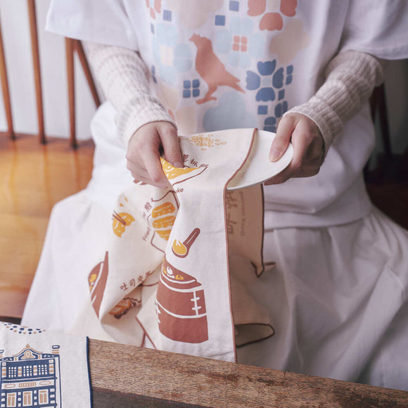 印花楽 吸水ふきん おはよう（台湾朝ごはん） ミルクティー色｜吸水茶巾家事布 早安 奶茶色