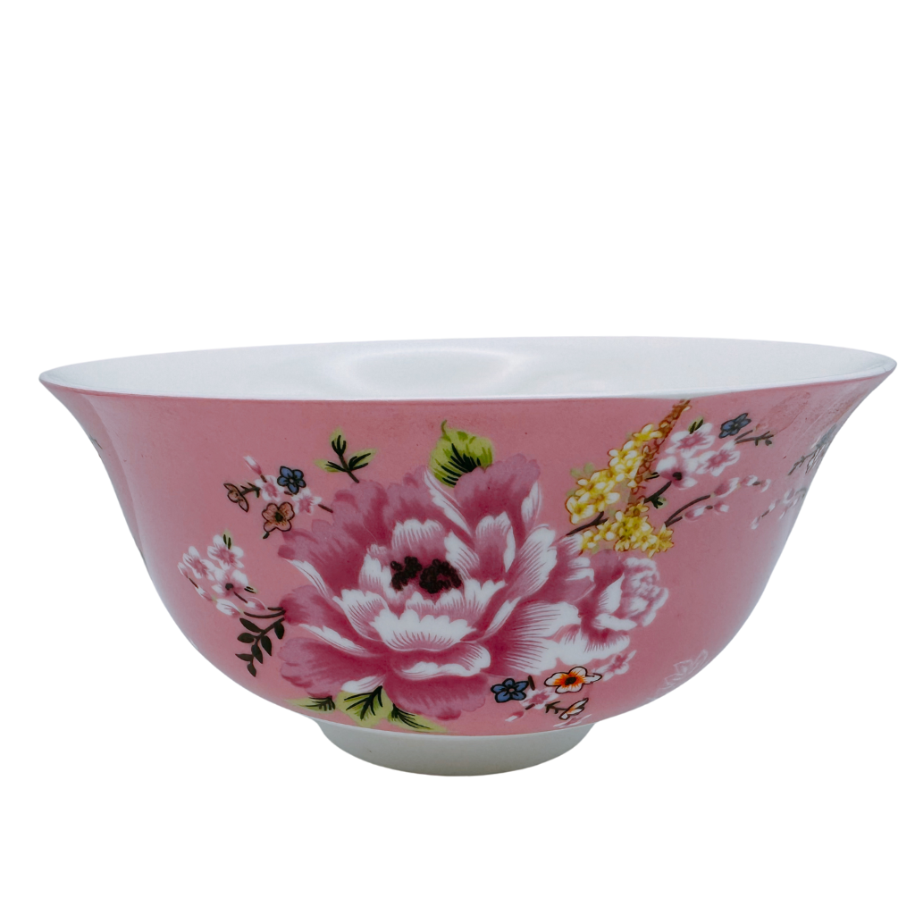 台湾花布（客家花布）柄 食器 飯碗 ピンク｜台灣花布（客家花布）飯碗 粉紅