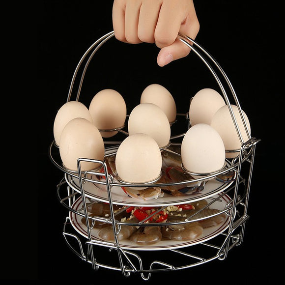 電鍋便利道具 ステンレス製 ⁡3段ラック 蒸しラック 卵蒸しスタンド｜不鏽鋼三段蒸架