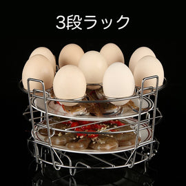 電鍋便利道具 ステンレス製 ⁡3段ラック 蒸しラック 卵蒸しスタンド｜不鏽鋼三段蒸架