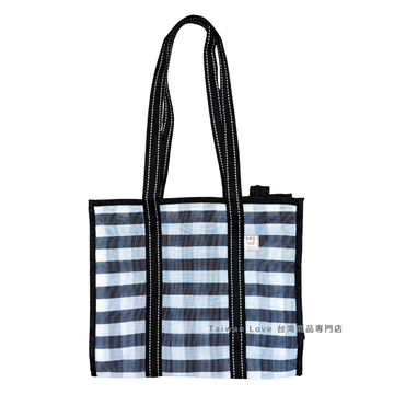 台湾製 チェック柄 モノトーン（ブラック・ホワイト） ファスナー・内ポケット付き 漁師網 ナイロンバッグ トートバッグ (茄芷袋)｜黑白格紋 茄芷袋 A4資料袋 拉鍊款