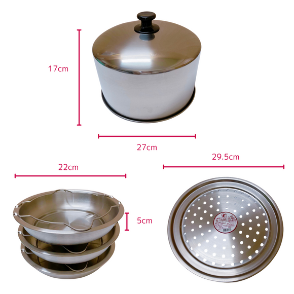 電鍋用ステンレス製 高蓋・蒸皿（重ね鍋）セット（高蓋セット）｜加高電鍋蓋５件組 (6.10.11.15人分・Mサイズ・Lサイズ適合) 蒸方便