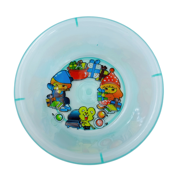 台湾製 レトロ 昔懐かしイラスト柄 透明湯おけ（湖水グリーン・ピンク・ライトブルー）｜台灣製 古早味印花透明浴盆 卡通圖案 （顏色：湖水綠・粉紅・水藍）