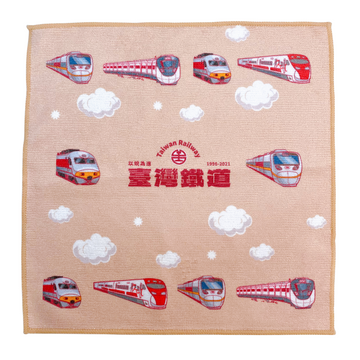 台湾鉄道電車のハンドタオル（ハンカチ）タオル生地  26x26cm｜台灣鐵道火車小手帕