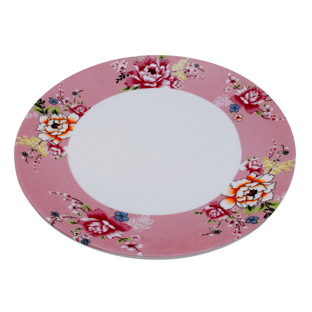 台湾花布（客家花布）柄 食器 円皿 ピンク｜台灣花布（客家花布）圓盤 粉紅