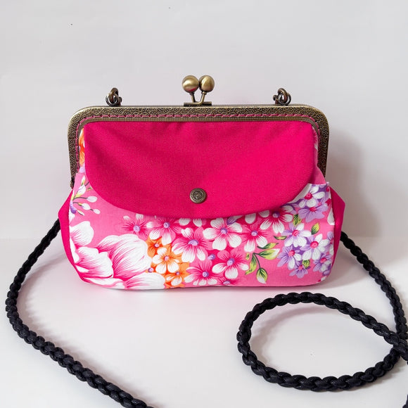 Hakka Rainy 客家花布 がま口ショルダーバッグ（大）｜方形口金肩背包（大）｜台湾花布