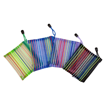 カラーボーダー メッシュポーチ（10.5x10cm）｜橫條紋彩色網格袋