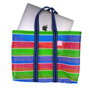Taiwan Love オリジナル 台湾漁師網バッグ ナイロンバッグ (茄芷袋) 台湾カラー ボーダー 台湾製｜小さめMサイズ（4号）｜コットン布持ち手タイプ｜Taiwan Love 經典茄芷袋 4號