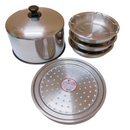 電鍋用ステンレス製 高蓋・蒸皿（重ね鍋）セット（高蓋セット）｜加高電鍋蓋５件組 (6.10.11.15人分・Mサイズ・Lサイズ適合) 蒸方便