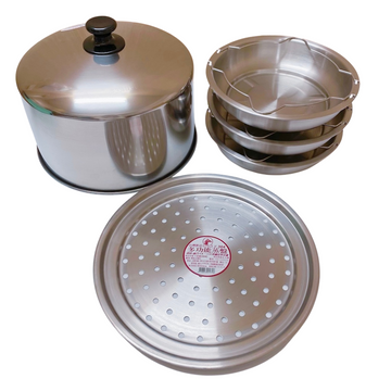 電鍋用ステンレス製 高蓋・蒸皿（重ね鍋）セット（高蓋セット）｜加高電鍋蓋５件組 (6.10.11.15人分・Mサイズ・Lサイズ適合) 蒸方便