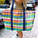 Taiwan Love オリジナル チェック柄 台湾漁師網バッグ ナイロンバッグ (茄芷袋) 台湾製｜小さめMサイズ（4号）｜コットン布持ち手タイプ｜Taiwan Love 彩格款 茄芷袋 4號