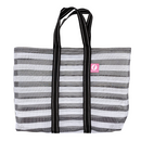 Taiwan Love オリジナル モノトーンボーダー（ブラック・グレー） 台湾漁師網バッグ ナイロンバッグ (茄芷袋) 台湾製｜小さめMサイズ（4号）｜コットン布持ち手タイプ｜Taiwan Love 黑白條紋 茄芷袋 4號