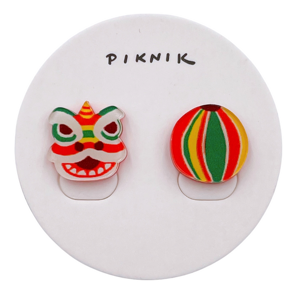 日日野餐 PIKNIK ピアス／イヤリング 獅子舞｜日日野餐 PIKNIK 耳環／耳夾 過年系列 舞獅＋彩球