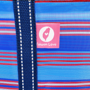 Taiwan Love オリジナル ブルーボーダー 台湾漁師網バッグ ナイロンバッグ (茄芷袋) 台湾製｜小さめMサイズ（4号）｜コットン布持ち手タイプ｜Taiwan Love 藍色線條款 茄芷袋 4號