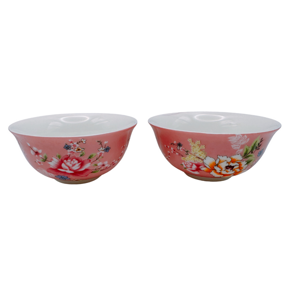 台湾花布（客家花布）柄 茶具 反口杯（ティーカップ） ピンク｜台灣花布（客家花布）中反口杯（60ml） 粉紅