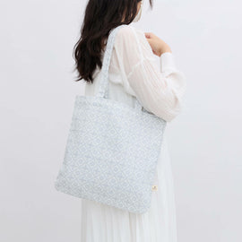 印花楽 角丸トートバッグ レトロ窓ガラス柄 グレイッシュブルー｜圓角方形購物袋 玻璃海棠 寧靜灰藍