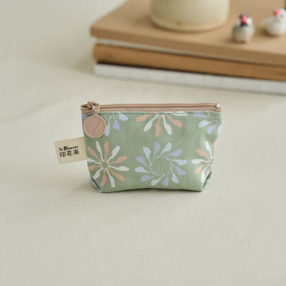 印花楽 小物入れ（ポーチ・コインケース）ファスナー付き 黒鳥サークル柄 春のガーデングリーン｜小東西拉鏈包 烏秋圈圈 春綠花園