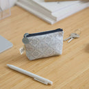 印花楽 小物入れ（ポーチ・コインケース）ファスナー付き レトロ窓ガラス柄 グレイッシュブルー｜小東西拉鏈包 玻璃海棠 寧靜灰藍