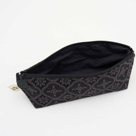 印花楽 ペンケース レトロ窓ガラス柄 ジェントルブラック｜拉鏈筆袋 玻璃海棠 紳士黑色