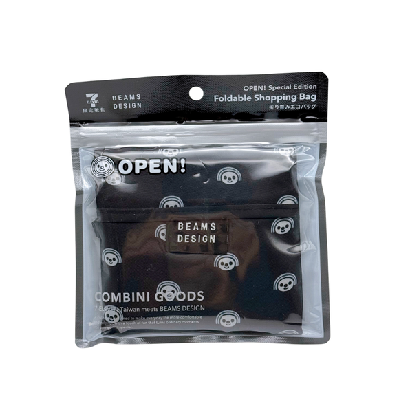 台湾限定 セブンイレブン × BEAMSコラボ BEAMS DESIGN OPENちゃん エコバッグ（ブラック）｜7-11 x BEAMS聯名 BEAMS DESIGN OPEN! 經典頭像背心袋 黑色