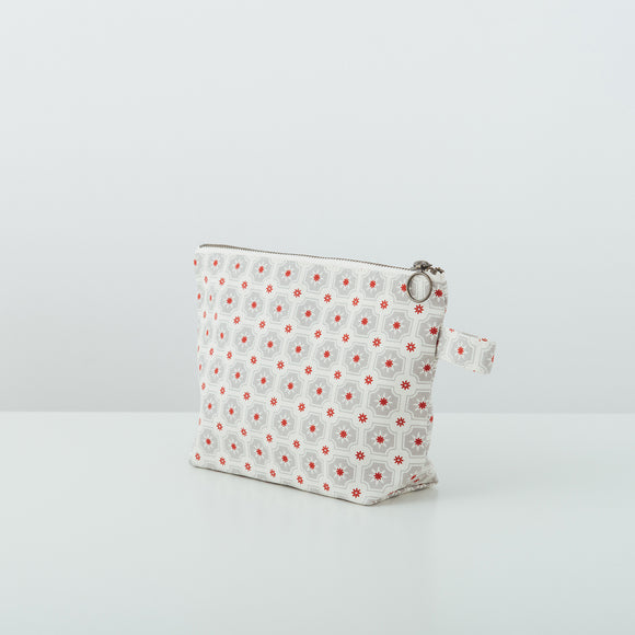 印花楽 台形ポーチ ファスナー付き レトロタイル2号 グレイッシュグレー｜拉鏈梯形收納包 老磁磚2號 雲塵灰色