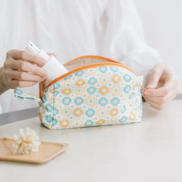 印花楽 長方形ポーチ ファスナー付き レトロタイル2号 ビー玉柄｜拉鏈長方收納包 老磁磚2號 玻璃彈珠