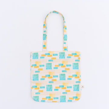 印花楽 角丸トートバッグ 鉄窓花タイル ライムオレンジ｜圓角方形購物袋 鐵花窗磚牆 萊姆橙黃