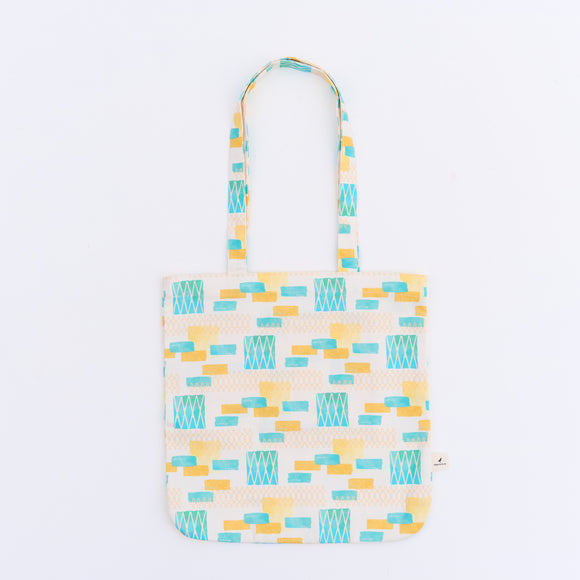 印花楽 角丸トートバッグ 鉄窓花タイル ライムオレンジ｜圓角方形購物袋 鐵花窗磚牆 萊姆橙黃