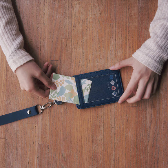 印花楽 リール付きパスケース クラシック柄 落ち着きブルー｜伸縮證件套 經典花色 暮光藍