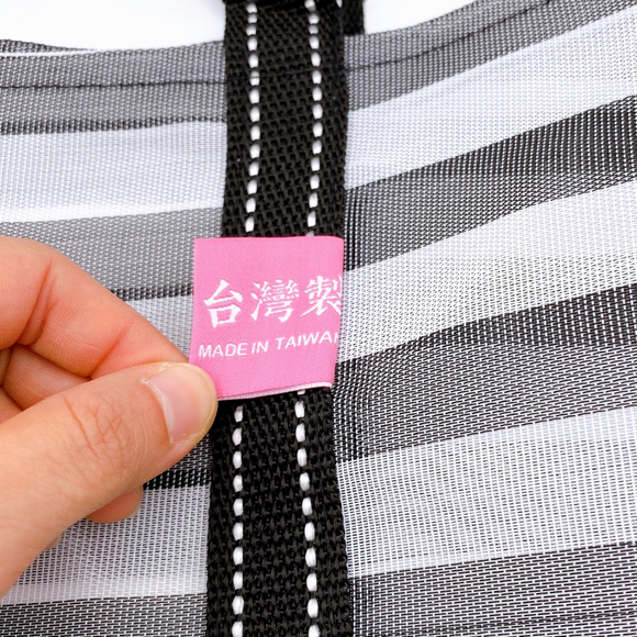 Taiwan Love オリジナル モノトーンボーダー（ブラック・グレー） 台湾漁師網バッグ ナイロンバッグ (茄芷袋) 台湾製｜小さめMサイズ（4号）｜コットン布持ち手タイプ｜Taiwan Love 黑白條紋 茄芷袋 4號
