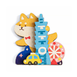 猴子設計 Monkey Design 柴犬と躍る台北 木製マグネット｜印刻磁鐵 柴舞動台北