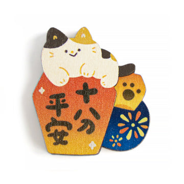 猴子設計 Monkey Design 猫と天燈（ランタン） 木製マグネット｜印刻磁鐵 貓咪天燈