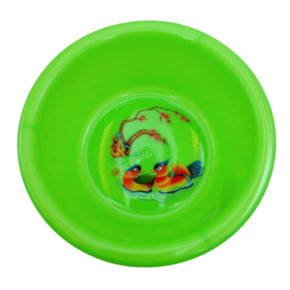 台湾製 レトロ 昔懐かしイラスト柄 鴛鴦（えんおう）湯おけ（レッド・グリーン・イエロー）｜台灣製 古早味印花浴盆 鴛鴦圖案（顏色：紅・綠・黃）