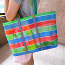台湾製 漁師網 ナイロンバッグ (茄芷袋) 台湾カラー ボーダー ショルダーストラップタイプ｜Mサイズ｜茄芷袋 肩背款