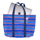 Taiwan Love オリジナル ブルーボーダー 台湾漁師網バッグ ナイロンバッグ (茄芷袋) 台湾製｜小さめMサイズ（4号）｜コットン布持ち手タイプ｜Taiwan Love 藍色線條款 茄芷袋 4號