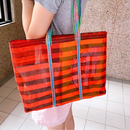 台湾製 ボーダー柄（ブラック・レッド） 漁師網 ナイロンバッグ (茄芷袋) ショルダーストラップタイプ｜Mサイズ｜紅黑條紋 茄芷袋 肩背款