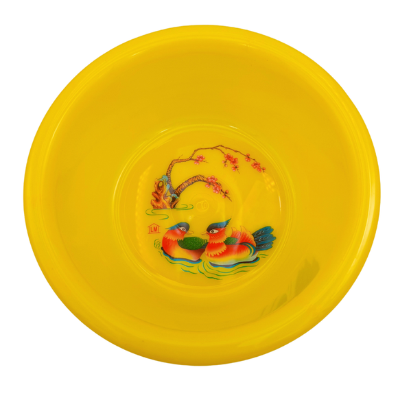 台湾製 レトロ 昔懐かしイラスト柄 鴛鴦（えんおう）湯おけ（レッド・グリーン・イエロー）｜台灣製 古早味印花浴盆 鴛鴦圖案（顏色：紅・綠・黃）