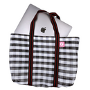 Taiwan Love オリジナル チェック柄 モノトーン（ブラック・ホワイト） 台湾漁師網バッグ ナイロンバッグ (茄芷袋) 台湾製｜小さめMサイズ（4号）｜コットン布持ち手タイプ｜Taiwan Love 黑白格紋 茄芷袋 4號