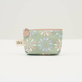 印花楽 小物入れ（ポーチ・コインケース）ファスナー付き 黒鳥サークル柄 春のガーデングリーン｜小東西拉鏈包 烏秋圈圈 春綠花園