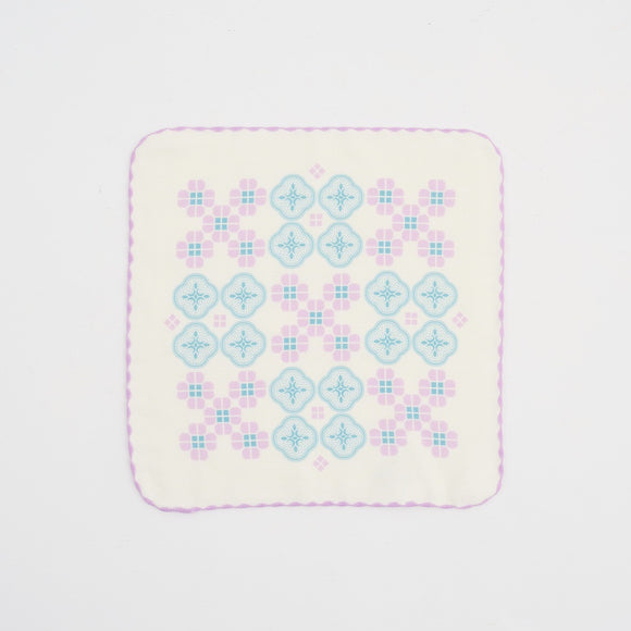 印花楽 ガーゼハンカチ 海棠タイル ライラックパープル｜紗布方塊巾 海棠花磚 丁香紫