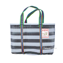 台湾製 モノトーンボーダー（ブラック・グレー）漁師網 ナイロンバッグ (茄芷袋)｜XSサイズ｜黑灰條紋款 茄芷袋（金獅牌）