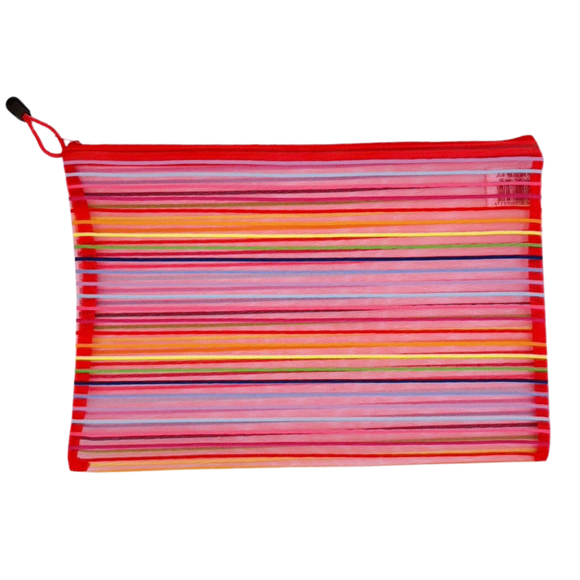 カラーボーダー メッシュポーチ（A4・31.5x23cm）｜橫條紋彩色網格袋（大・A4）