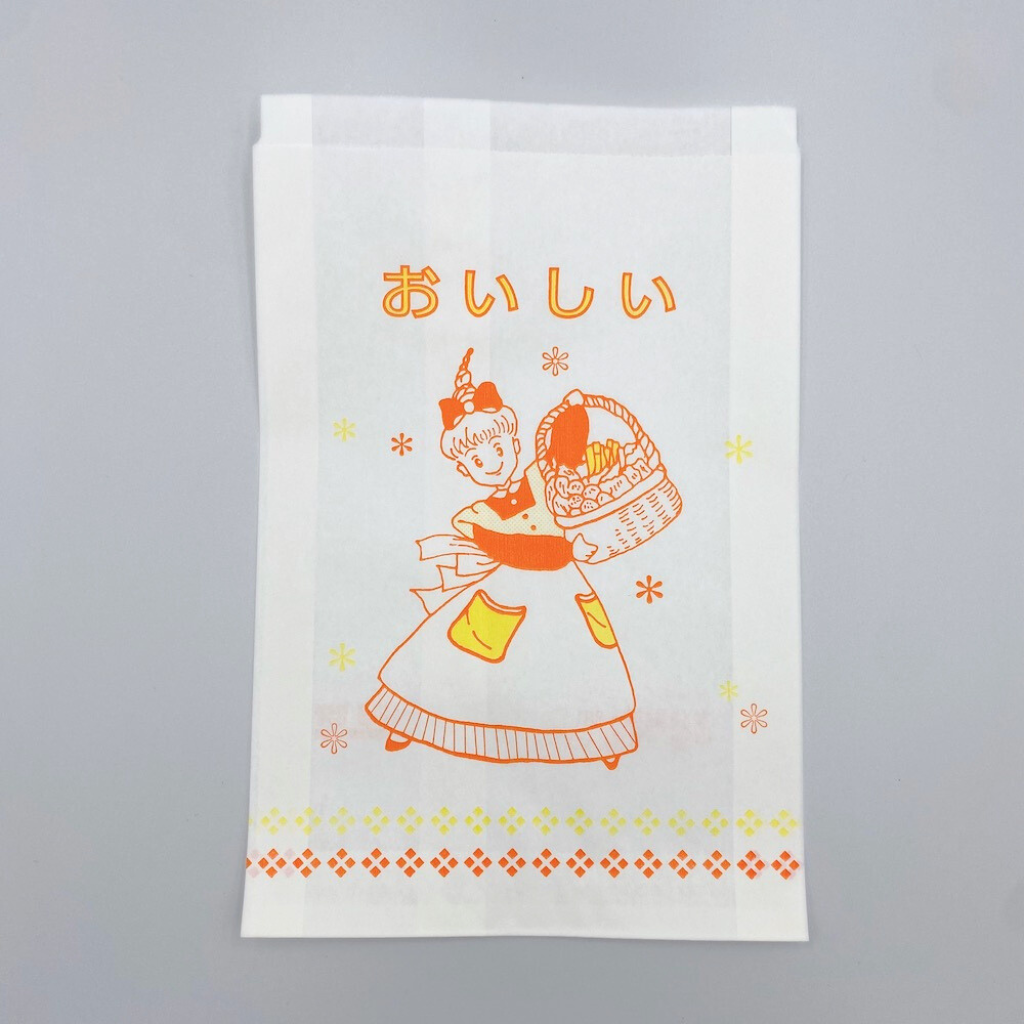 台湾 レトロな耐油紙袋（女の子柄・おいしい・揚げ物用） 10枚セット｜炸物袋 防油紙袋 10個入