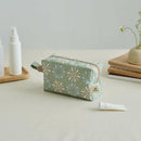 印花楽 長方形ポーチ ファスナー付き 黒鳥サークル柄 春のガーデングリーン｜拉鏈長方收納包 烏秋圈圈 春綠花園