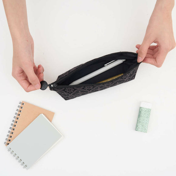 印花楽 ペンケース レトロ窓ガラス柄 ジェントルブラック｜拉鏈筆袋 玻璃海棠 紳士黑色