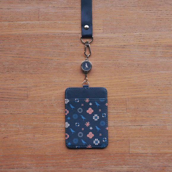 印花楽 リール付きパスケース クラシック柄 落ち着きブルー｜伸縮證件套 經典花色 暮光藍