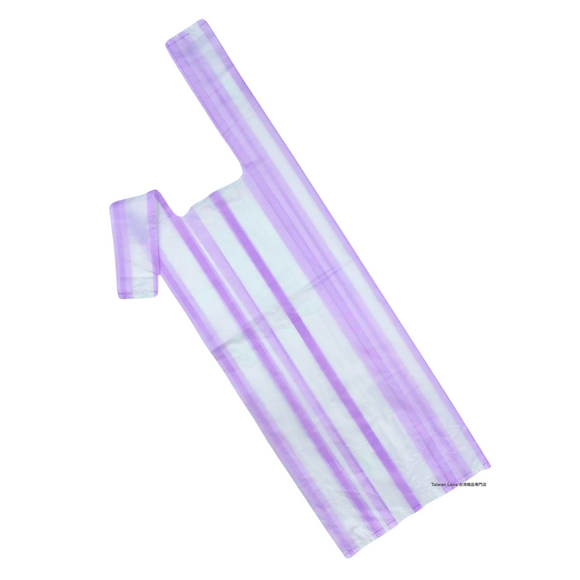 台湾 ストライプレジ袋（パープル）10枚入 シマシマ ビニール袋｜紫白條紋背心袋 10個入