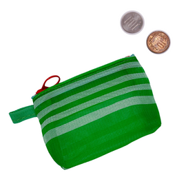 台湾漁師網バッグ地 コインケース（小銭入れ﻿）グリーン｜茄芷零錢包 綠色白線（本体・ファスナーの色はランダム出荷）※ご購入の場合、色の原因で返品・交換は対応不可